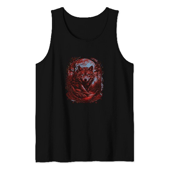 Sunset Grey Wolf Hunter for Men and Women Tank Tops