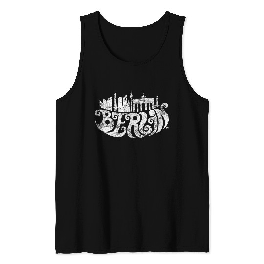 Berlin Skyline + Typography (white) Tank Tops