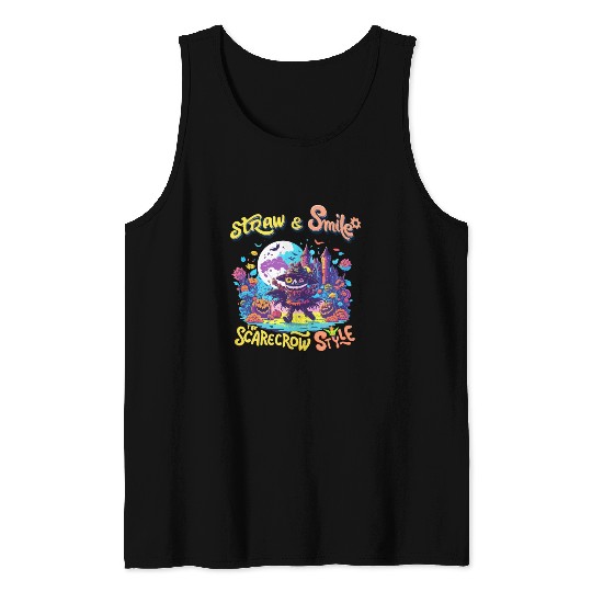 Straw & Smile The Scarecrow Funny Cute Halloween Tank Tops