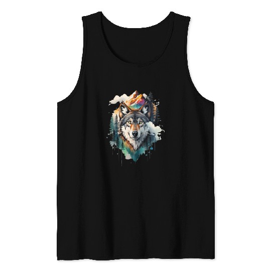 Majestic Mountain Wolf Nature Inspired Artwork Tank Tops