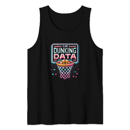 Slam Dunking Data - Retro 8-bit Basketball Hoop Tank Tops