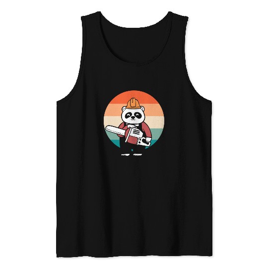 Panda Chainsaw Tree Worker Tank Tops