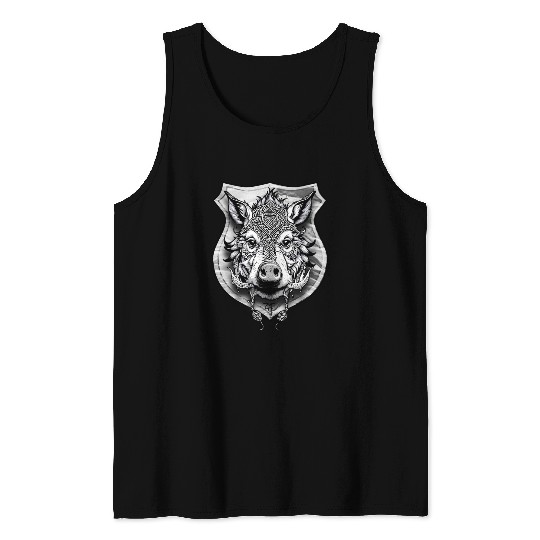 shield with wild boar head - DIGITAL - grayscale Tank Tops