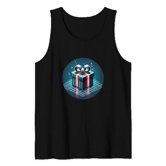 Cyberpunk Pixel Art Gift Box - Neon Ribbons Tank Tops
