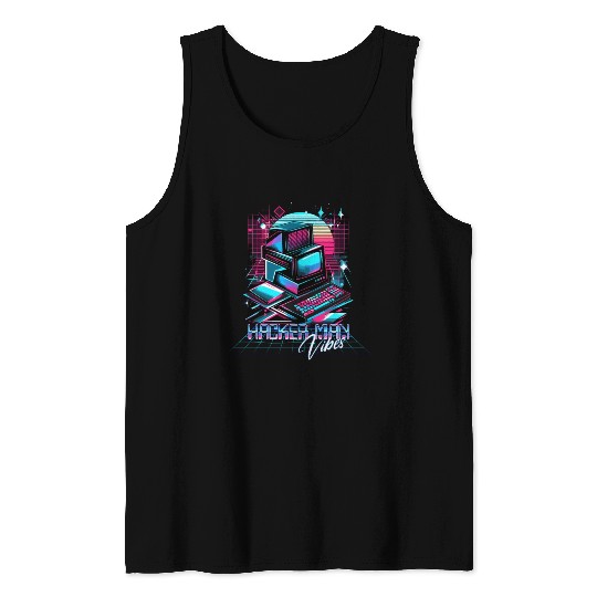 Retro Neon Hacker Man Vibes 90s Tank Tops