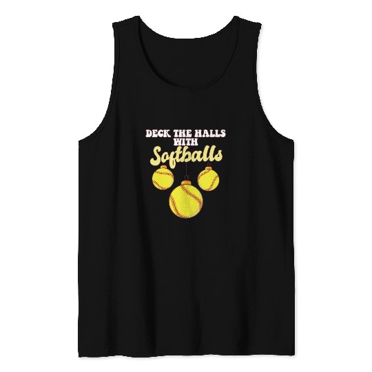 Softball Player Catcher Christmas Balls Deck The Tank Tops