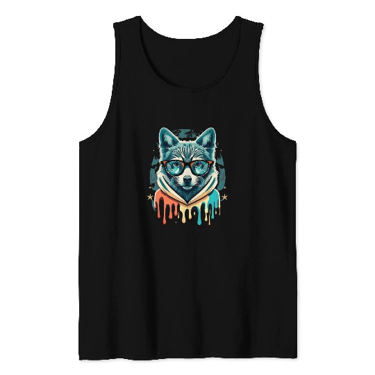 Hipster Wolf Drip Tank Tops