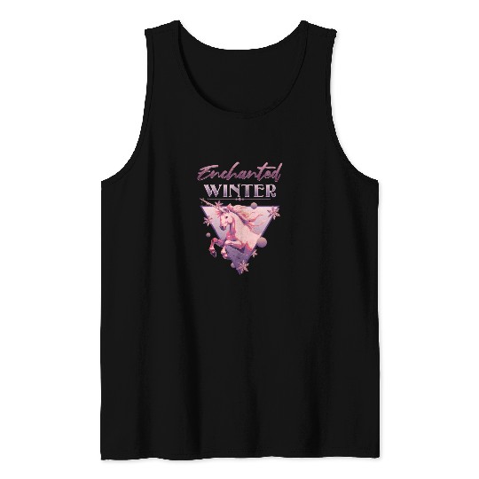 Enchanted Winter 80s Retro Lilac Unicorn Tank Tops
