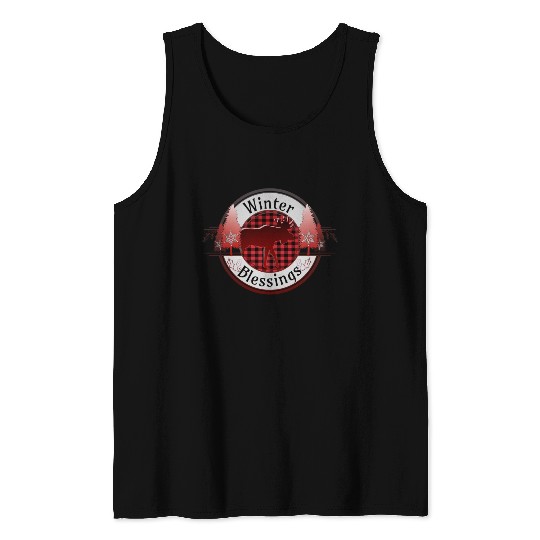 Winter Blessings Plaid Moose Badge Tank Tops