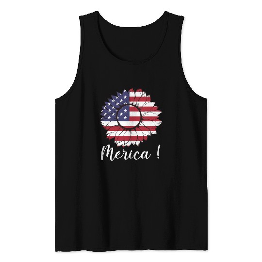 Merica Sunflower Usa Flag Tank Tops