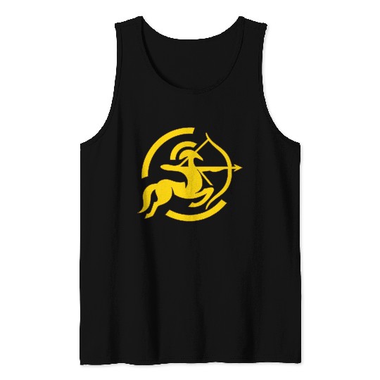 Zodiac Sagittarius Arc Icon Minimalistic Gold Tank Tops