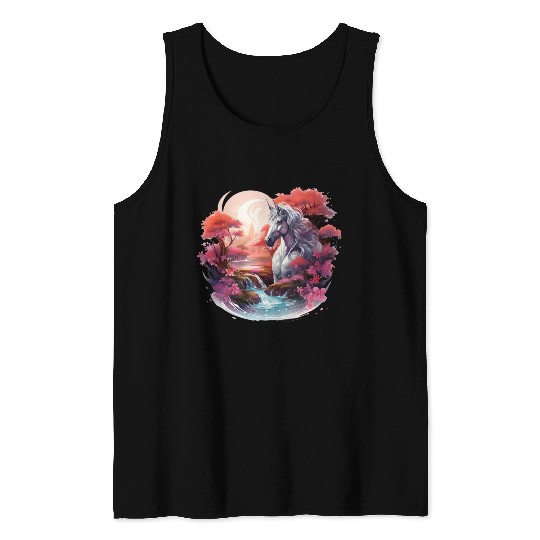 Joyful unicorn scene with a smiling unicorn Tank Tops
