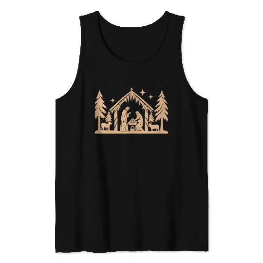 Nativity Scene with Mary Joseph Baby Jesus Tank Tops