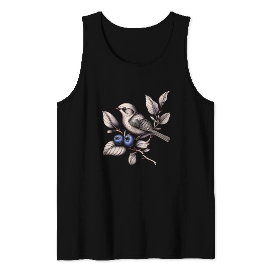 Bird on a Blueberry Branch Tank Tops