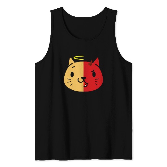 Two Face Cat Angel And Devil Tank Tops