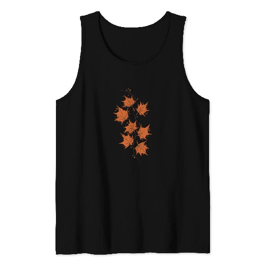 Brown Maple Leaves Tank Tops