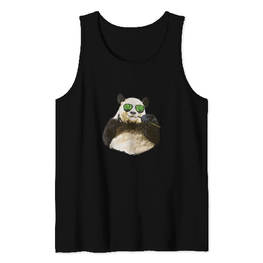 Chilling Panda Eating Bamboo Bear Tank Tops