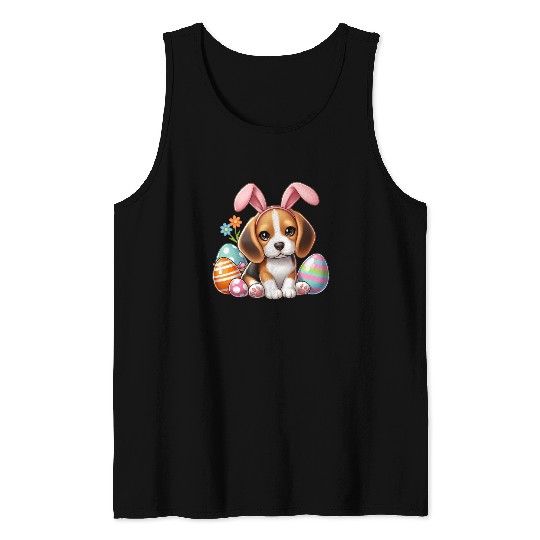 Beagle with bunny ears and easter eggs Tank Tops