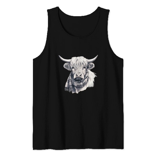 Adorable Highland Cow Wearing a Scarf Tank Tops