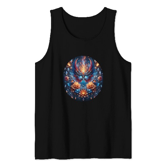 Phoenix Rebirth in Cosmic Bloom Tank Tops