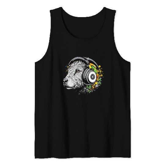 Goat wearing headphones Tank Tops