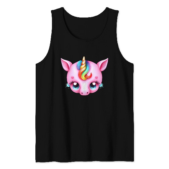 Pink Baby Rainbow Unicorn Head Tank Tops