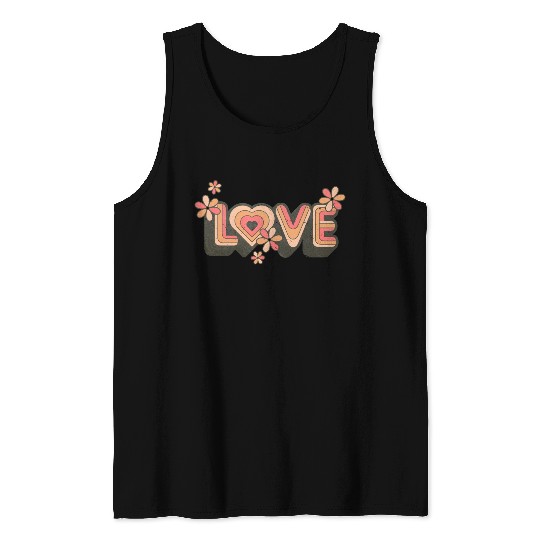 1960s Retro Hippie Floral Love Design Tank Tops