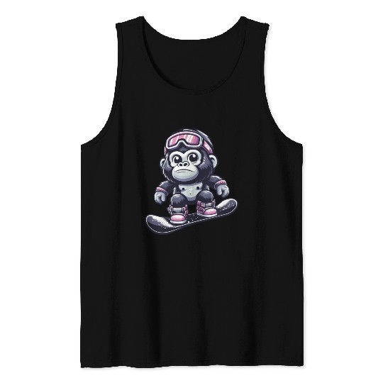 Monkey Gorilla Chimpanzee Ski Vacation Skier Tank Tops