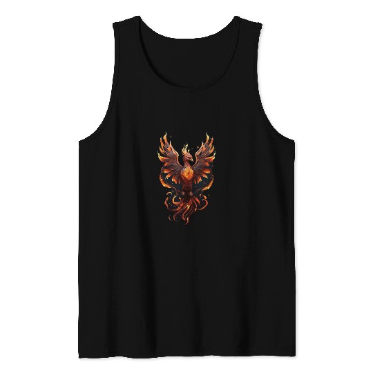Fiery Phoenix Tattoo Design - Flight of Rebirth Tank Tops