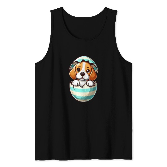 Colorful Beagle Dog Easter Egg Hatching Design Tank Tops