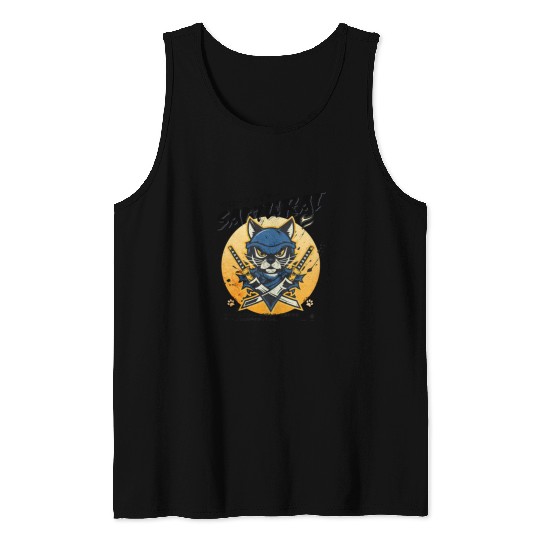 Samurai Cat, Ninja Cat, Cat Assassin, Warrior Cat Tank Tops