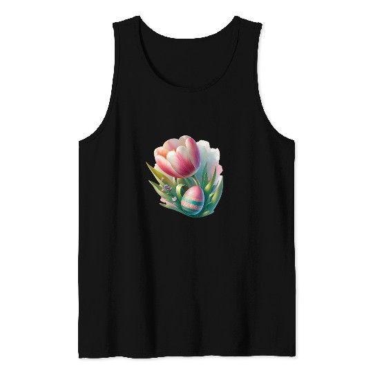 Spring Colorful Tulip With Easter Egg Tank Tops