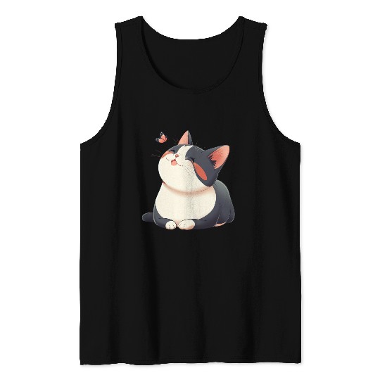 Kawaii Cat and Butterfly Tank Tops