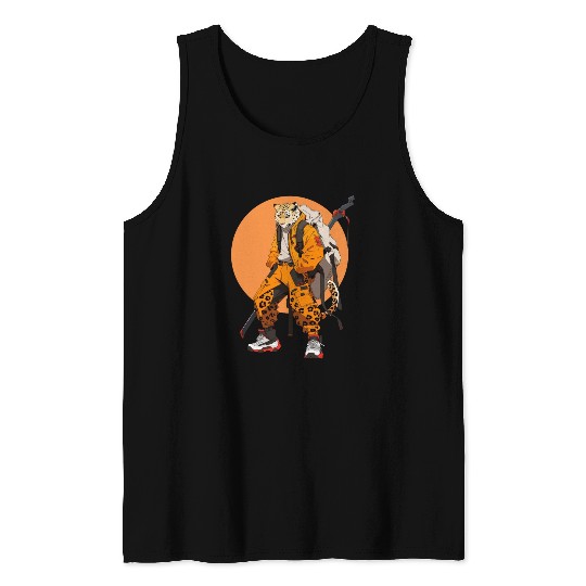 Ninja Samurai Katana Sword Cheetah Manga Tank Tops