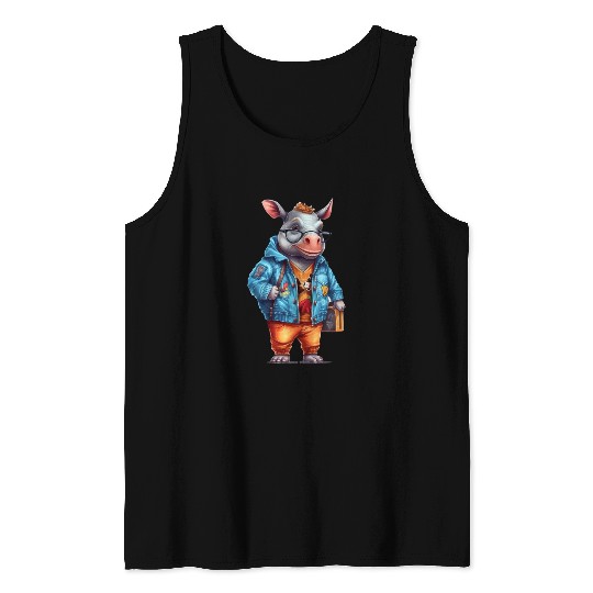 Cute Rhinoceros Cartoon Tank Tops