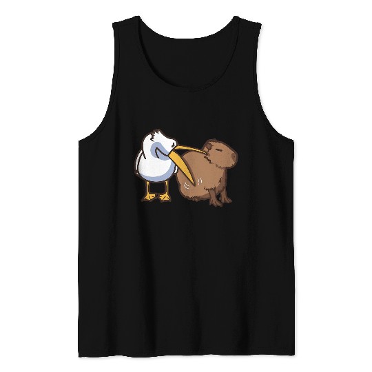 Pelican Tries to Eat Capybara Funny Meme Tank Tops