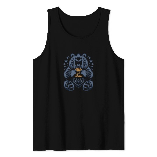 Cute Grizzly with Hamburger, Blue Tank Tops