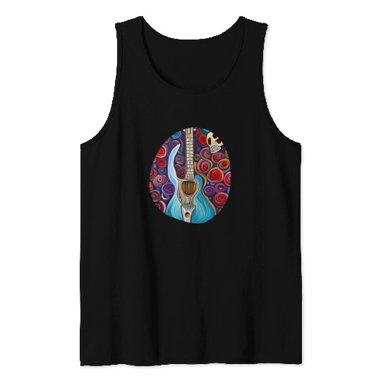 Blue Electric Guitar, Skull and Roses Tank Tops