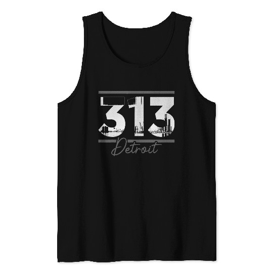 Detroit 313 Area Code Skyline Michigan Tank Tops
