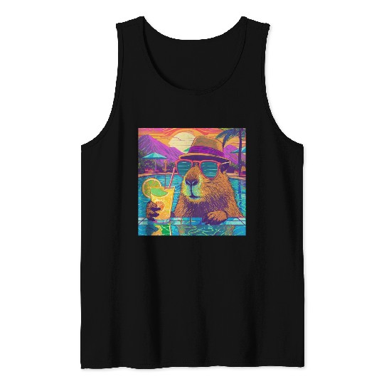 Capybara on vacation sipping on Lemonade Tank Tops