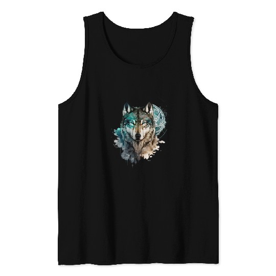Wolf Print, Cosmic Wolves, Animal Print, Cosmos Tank Tops