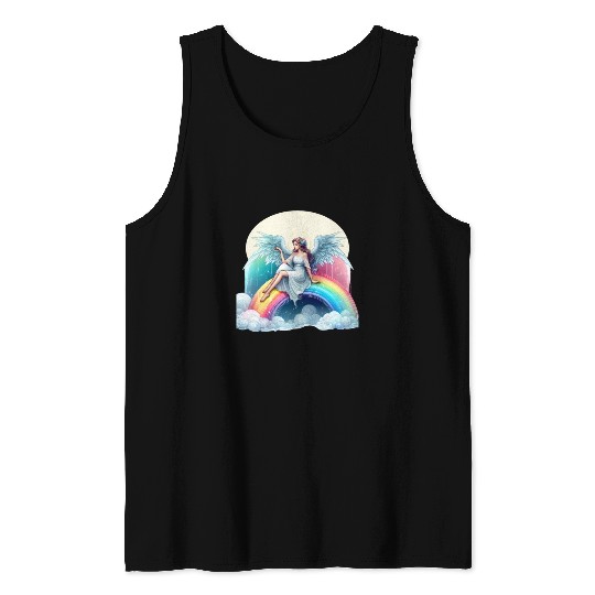Angel on rainbow Tank Tops