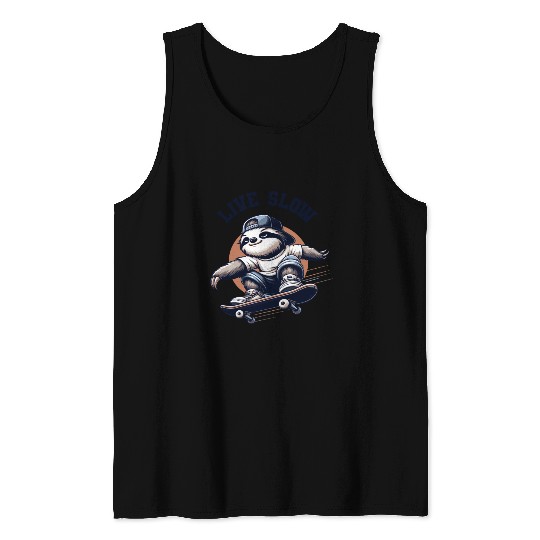 Skate Slow: Urban Sloth Skater Tank Tops