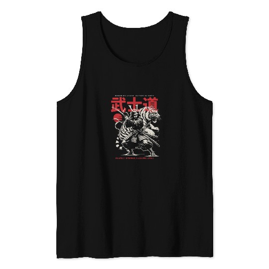 Japanese Samurai with Katana, Kanji Typography Tank Tops
