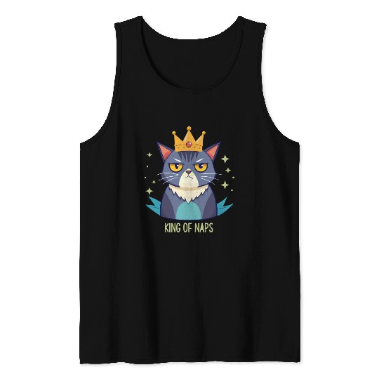 Grumpy King of Naps Cat Tank Tops