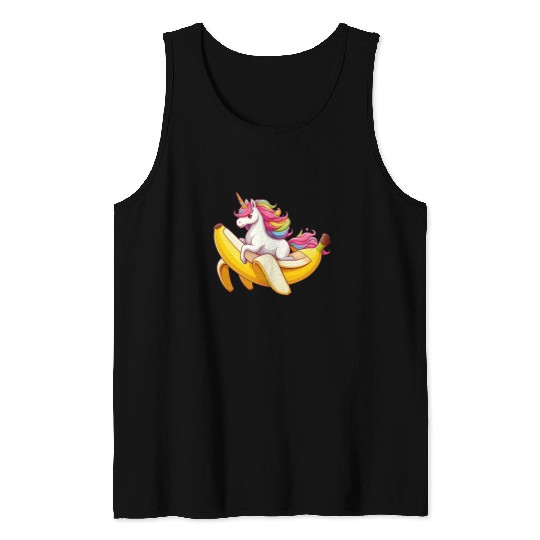 Unicorn rides banana Tank Tops