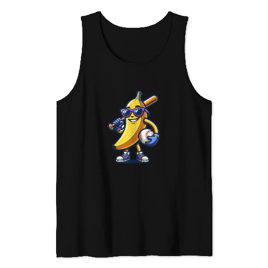 Banana Playing Baseball Fruit Lover Baseball Playe Tank Tops
