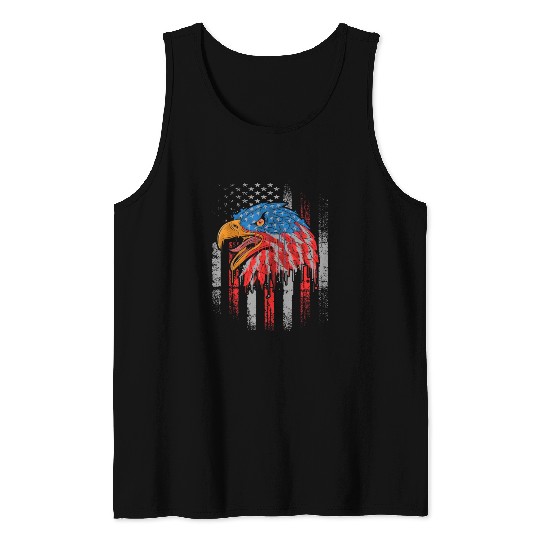 Retro US Flag Funny 4th July Bald Eagle Patriotic Tank Tops