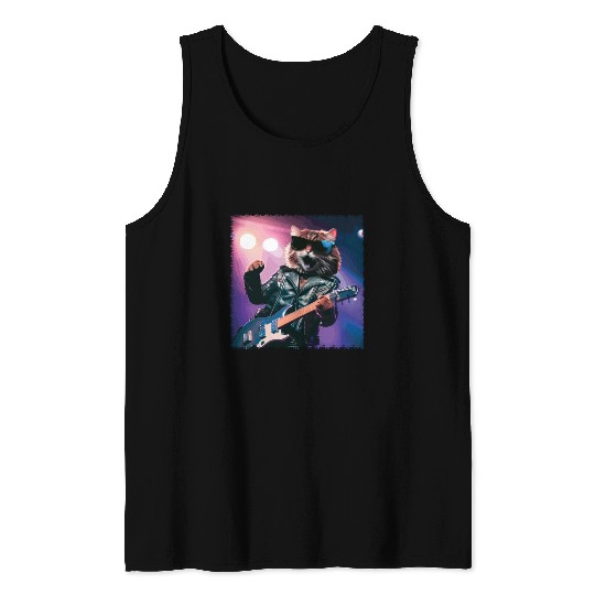 Funny Cat Plays Guitar Instruments Cute Concert Tank Tops