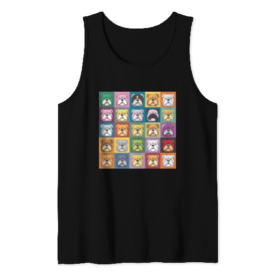 Bulldog Patchwork: Vivid Canine Quilt Tank Tops